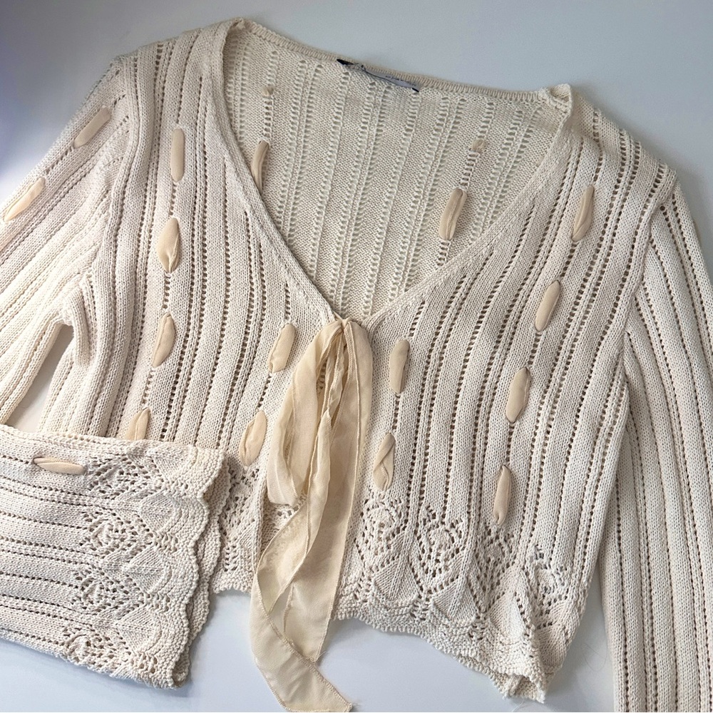 Zara Cream Long Sleeve Knit Top